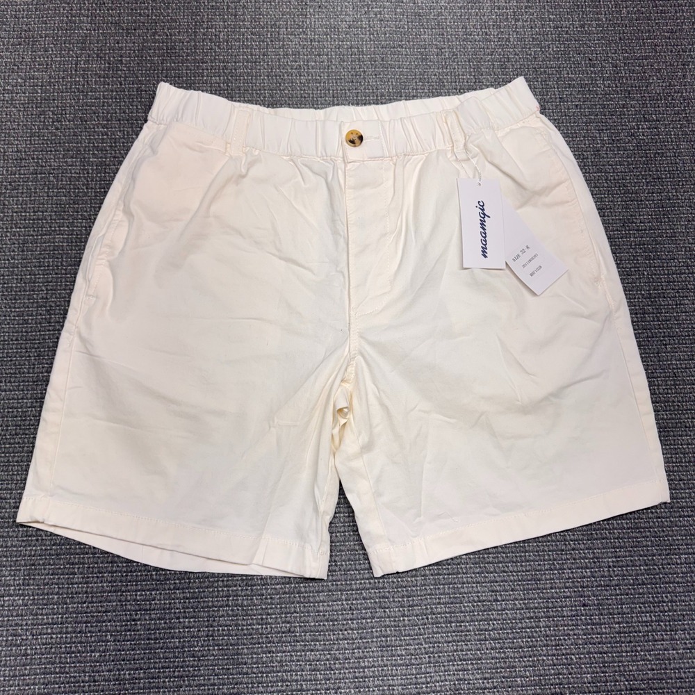 Maamgic Mens Casual Elastic Waist Chino Shorts Off White Cream Size 32 RHF1028